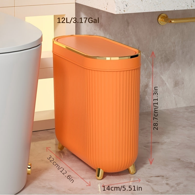 Slim 12L Trash Can with Lid for Any Room