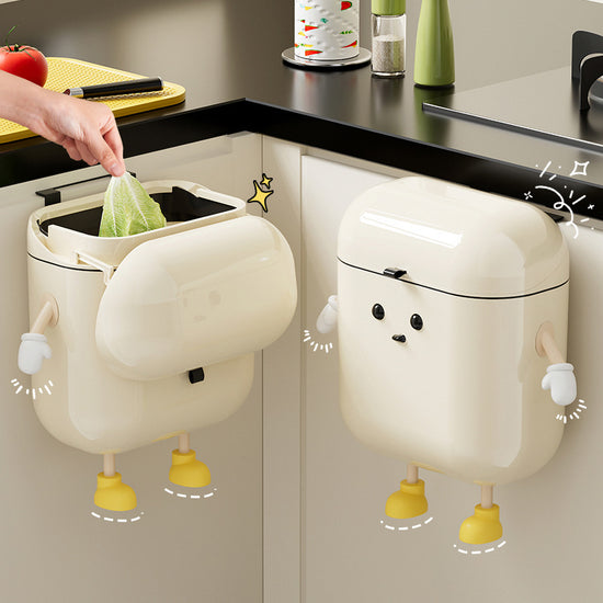 Cute Cartoon WallMounted Trash Can with Lid SpaceSaving