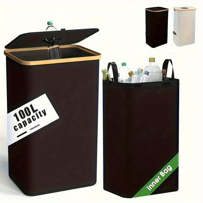 EcoFriendly Foldable Bamboo Recycling Bin 26Gallon